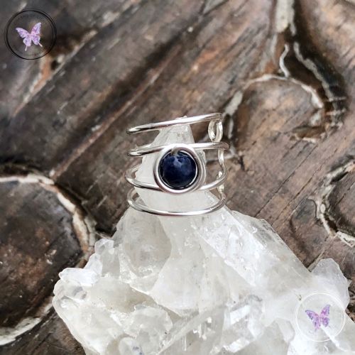 Blue Sapphire Silver Banded Ear Cuff